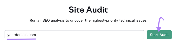 barre de recherche dans l'outil d'audit de site de Semrush