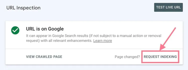 Inspection de l'url des pages indexées
