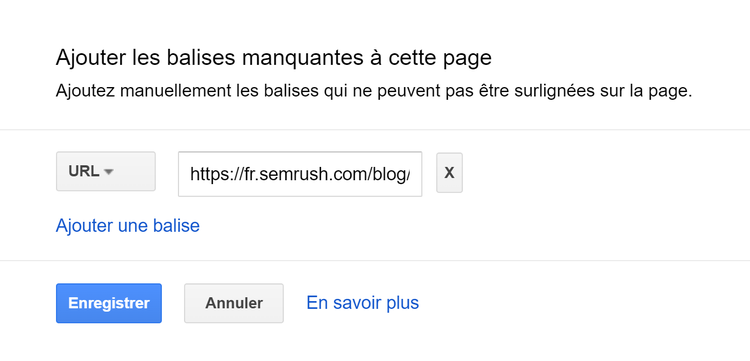 Ajouter manuellement des données à la balise URL
