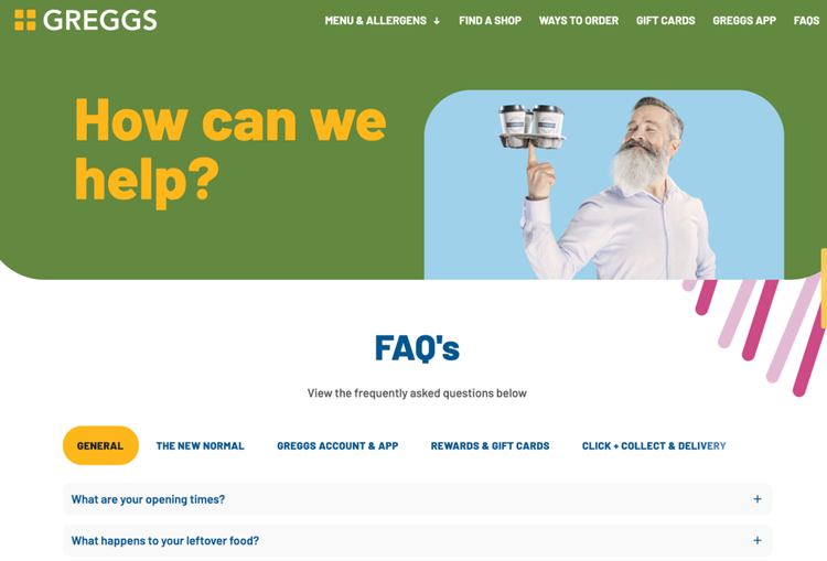 Greggs page FAQ