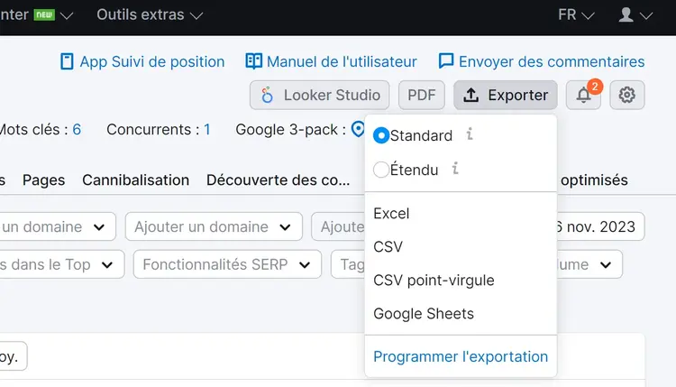 Comment exporter des données dans l'outil Suivi de position