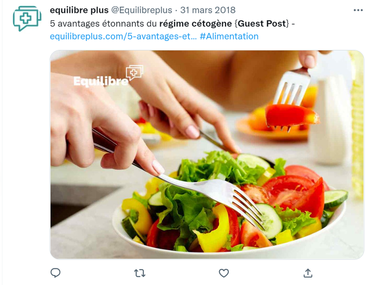 Tweet guest post: 5 avantages régime cétogène, image main préparant salade