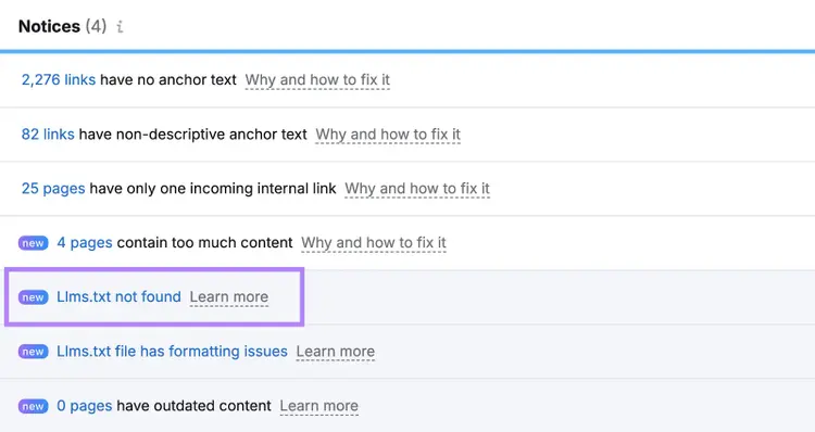 Le fichier llms.txt a été analysé et trouvé.