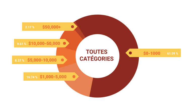 Répartition budgets Google Ads e-commerce: $0-1,000 (61,09%), $1,000-5,000 (16,74%)