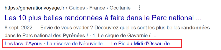 Résultat Google avec sitelinks