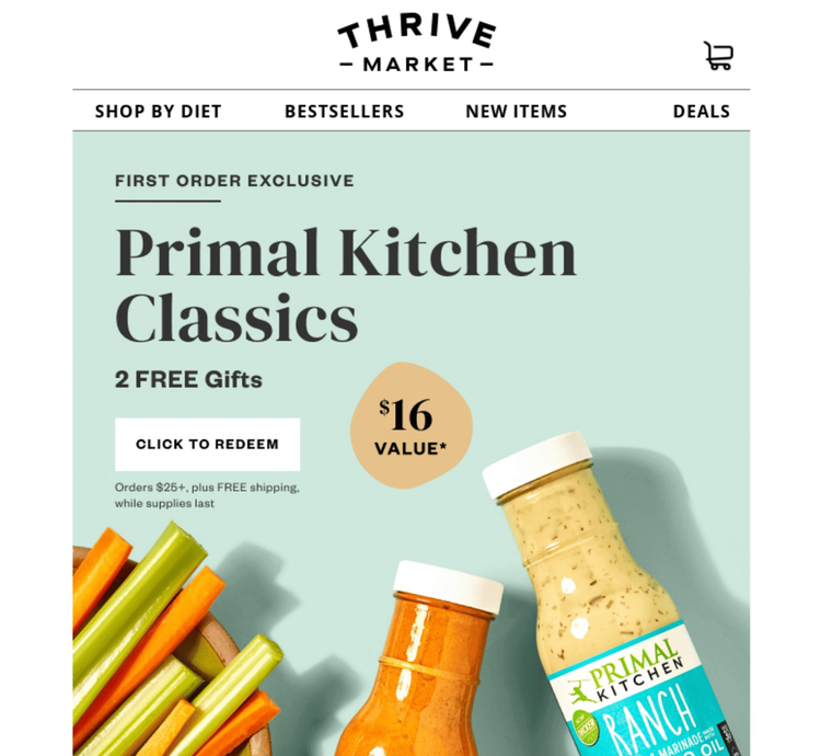 Courriel de Thrive Market "Primal Kitchen Classics - 2 cadeaux GRATUITS"