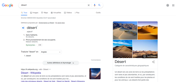 Google, mot clé "désert"