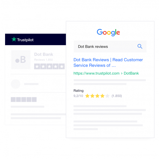 Google résultats Dot Bank avis 9.2/10 étoiles Trustpilot 1850