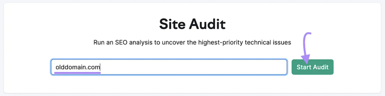 ancien domaine entré dans l'outil Audit de site