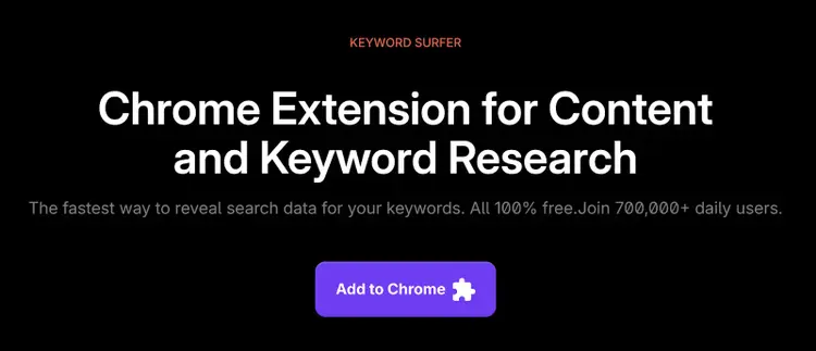 la page d'accueil de l'outil de recherche de mots clés contient un cta pour ajouter l'extension à chrome