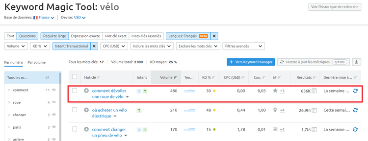 Semrush Keyword Magic Tool Intention informationnelle