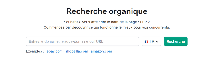 Barre de saisie de la page d'accueil de Recherche organique