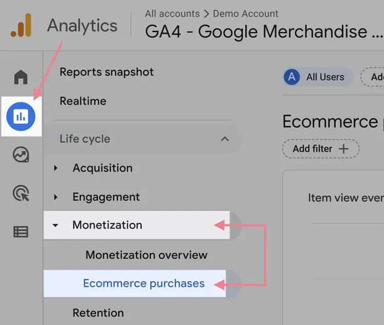 GA4 rend compte des achats d’e-commerce