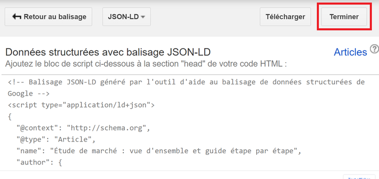 Outil d'aide au balisage, Terminer