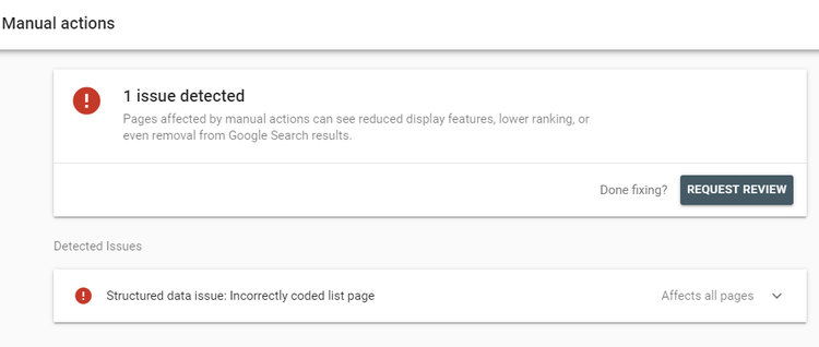 Actions manuelles dans Google Search Console