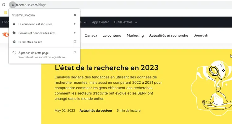 Barre de recherche avec cadenas pour HTTPS