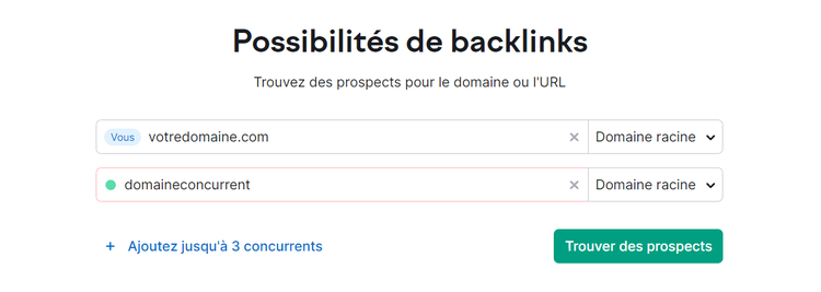 Champs de saisie de Possibilités de backlinks
