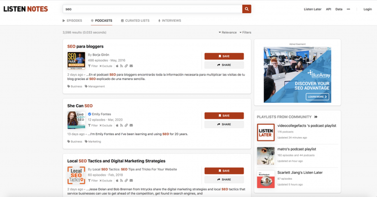 Annuaire podcasts SEO hôtes descriptions contenu marketing