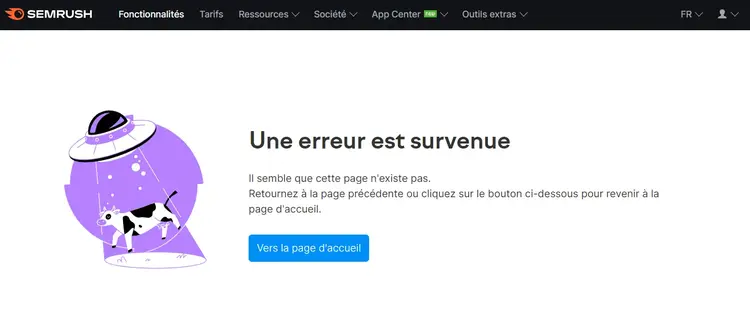 Page non existante dans le site Semrush