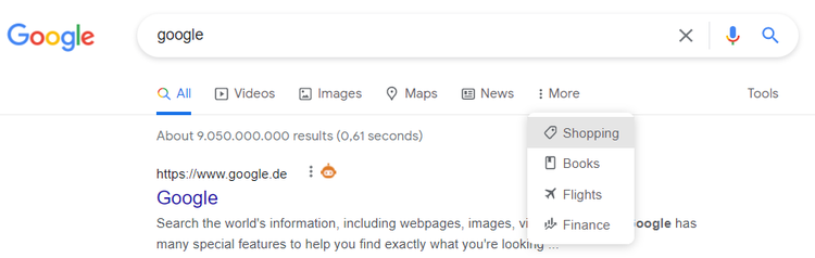 Capture d'écran du moteur de recherche Google