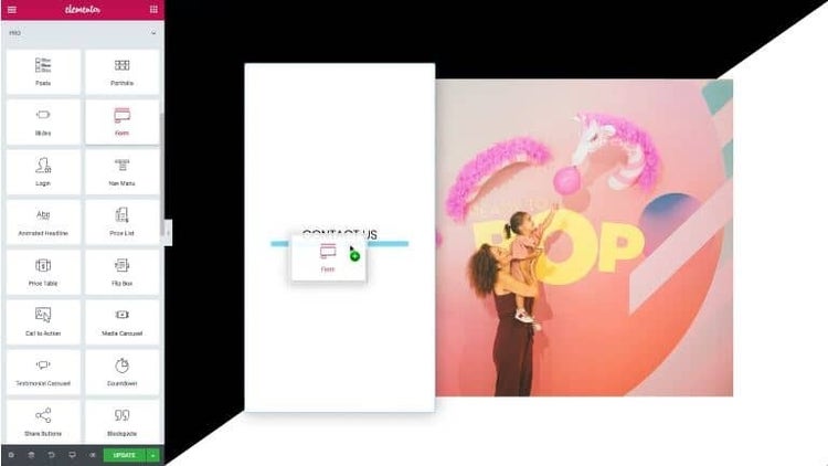 Elementor page builder interface avec templates et aperçu constructeur pages