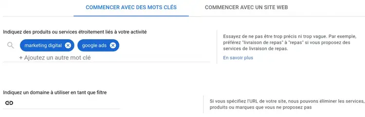 Ciblage du lieu dans Google Ads Keyword Planner
