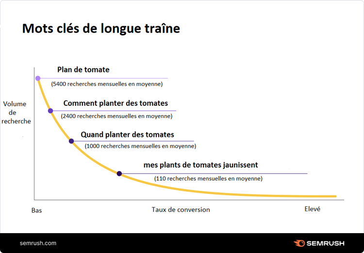 mots clés de longue traîne taux de conversion volume