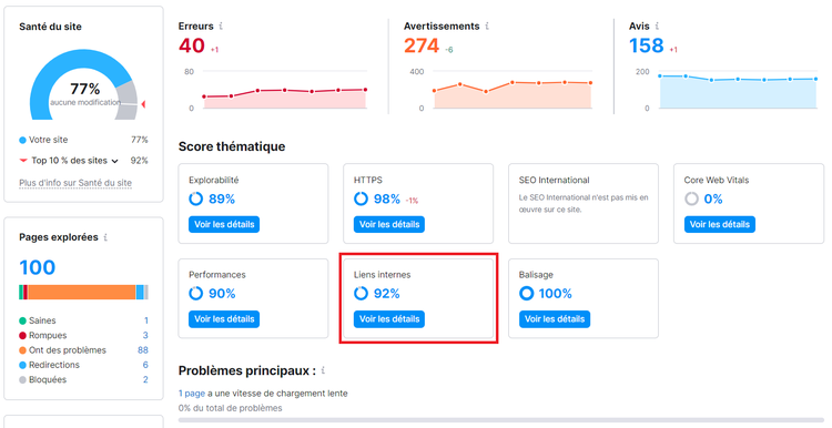 Audit de site, liens internes dans Vue d'ensemble