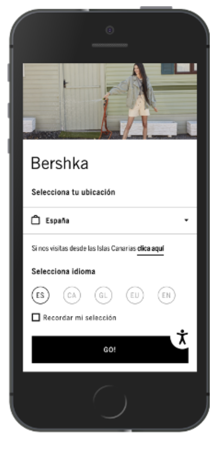 Mobile téléphone Bershka sélecteur localisation langue