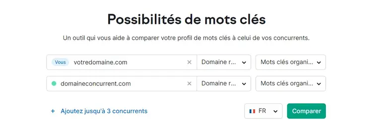 Paramétrer Possibilités de mots clés de Semrush