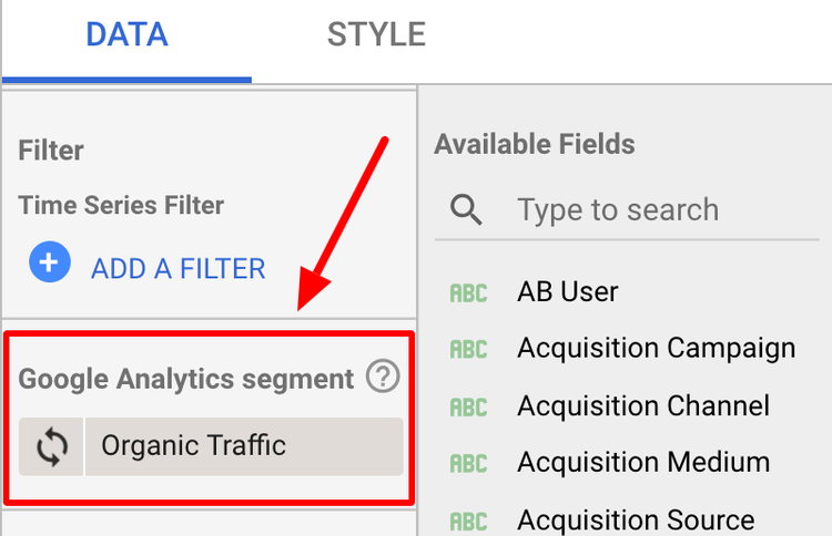 Google Data Studio : Choix du segment Google Analytics