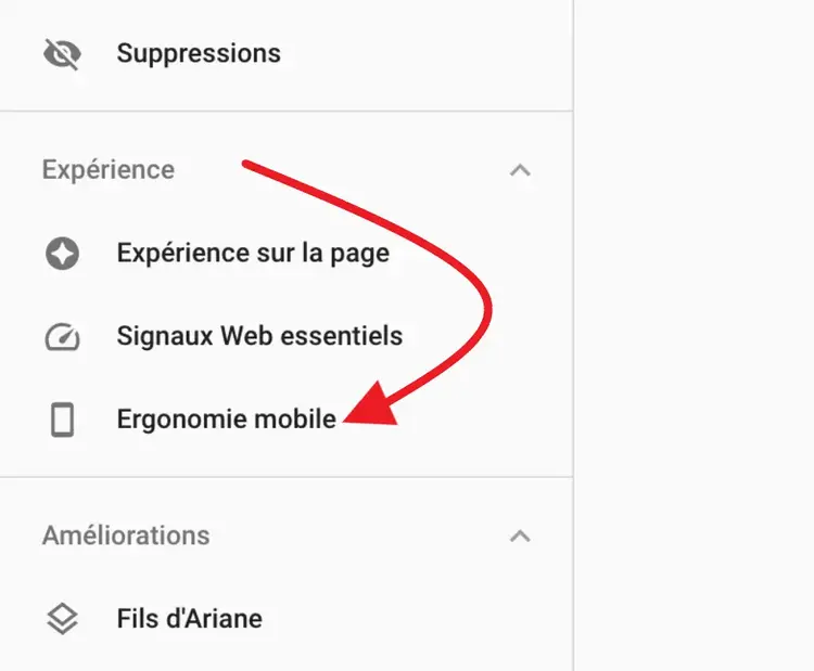 Ergonomie mobile dans Google Search Console