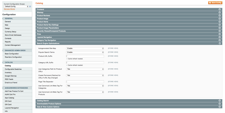 où spécifier les URL canoniques pour les pages produits et catégories dans Magento 1