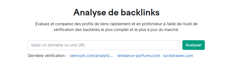 Barre de saisie d'Analyse de backlinks de Semrush