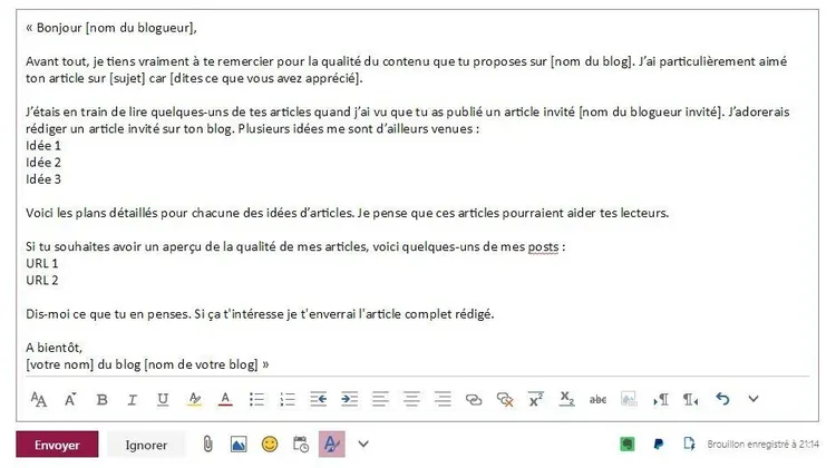 Modèle email articles invités contenu similarité liens