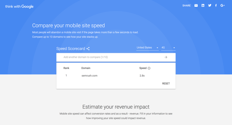 Google calculator vitesse site mobile comparaison domaines