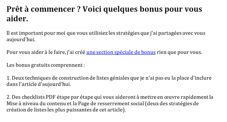 présentation de la section bonus