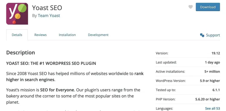 plugin Yoast SEO, informations