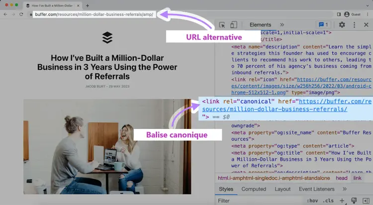 URL canonique et URL alternative