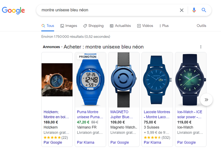 Montres unisexe bleu néon