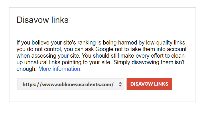 Interface Google Disavow liens instructions récusation