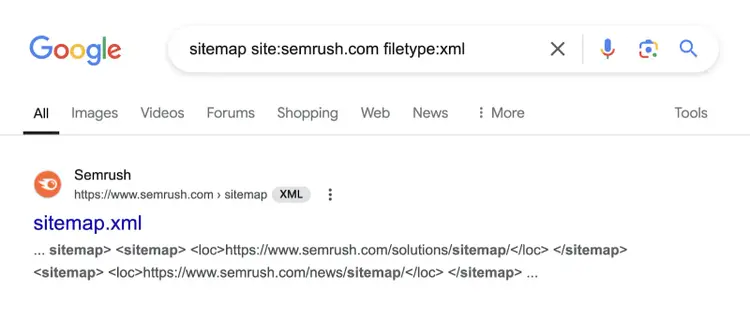 recherche google pour le plan de site d'un site Web avec des résultats xml