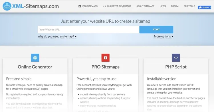 Page d'accueil XML Sitemaps.com