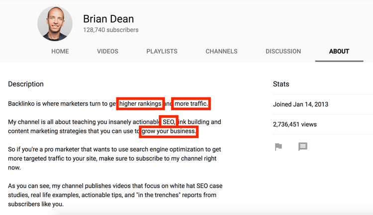 Description d'une chaîne YouTube optimisée SEO