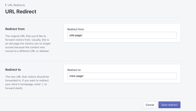 301 redirection Shopify