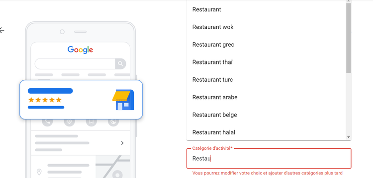 Google Business Profile - catégorie de votre entreprise