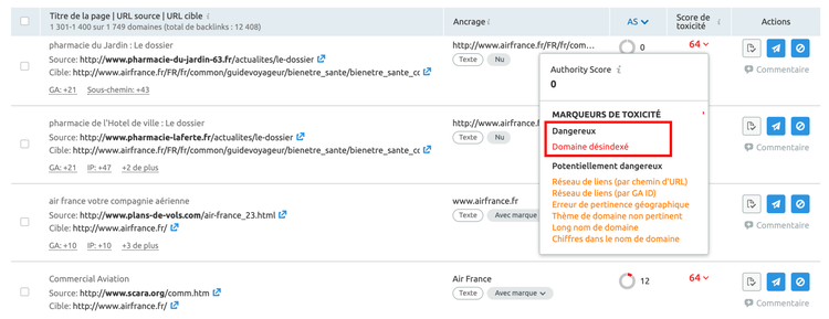 Audit backlinks liste domaines source liens problématiques