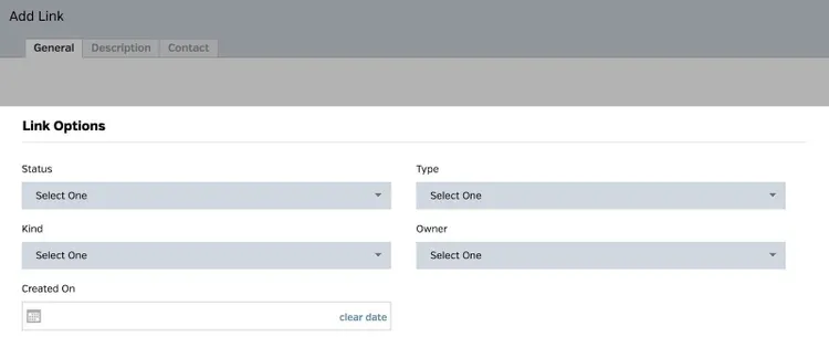 Section "Options de lien" dans le gestionnaire de liens