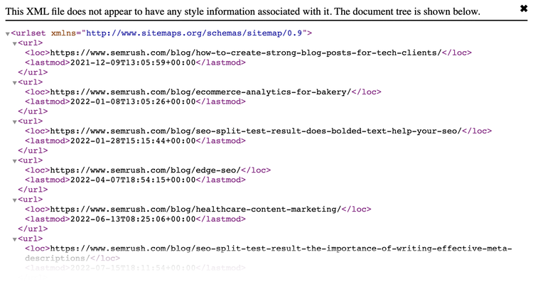 sitemap du blog de semrush