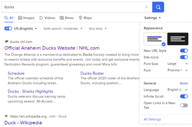 capteur d'écran du moteur de recherche DuckDuckGo